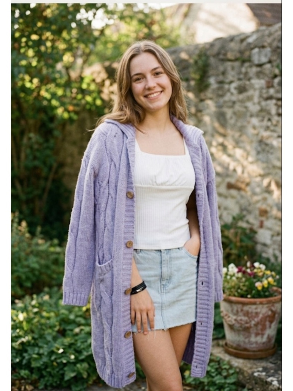 American Vintage Cable Knit Cardigan - Lavender